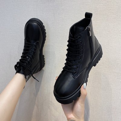 Black handsome Martin boots women's muffin thick bottomed short boots