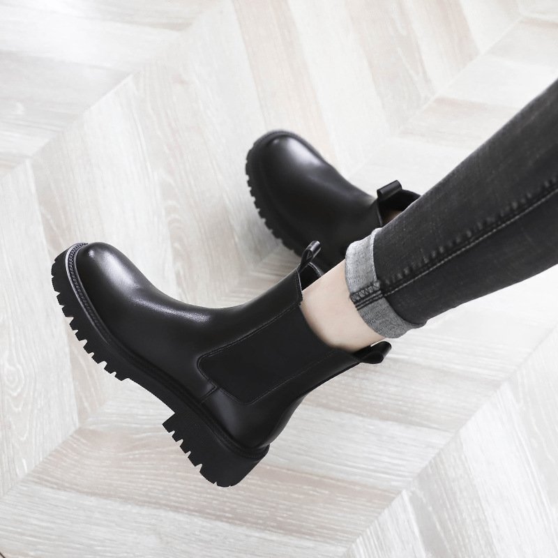 Booties2022 Summer thin, thick-soled smoke booties for Women Boots winter new round toe chunky heel leather boots