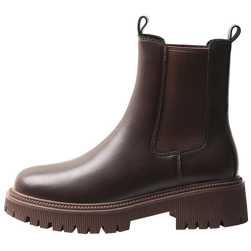 Booties2022 Summer thin, thick-soled smoke booties for Women Boots winter new round toe chunky heel leather boots