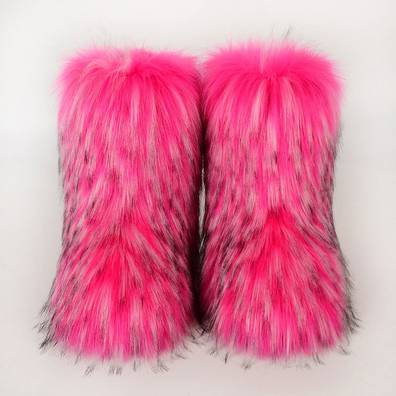 Wholesale Snow Boots Girls Women Shoes Colorful Full Fur Coverage Furry Winter Faux Fur Boots For Women