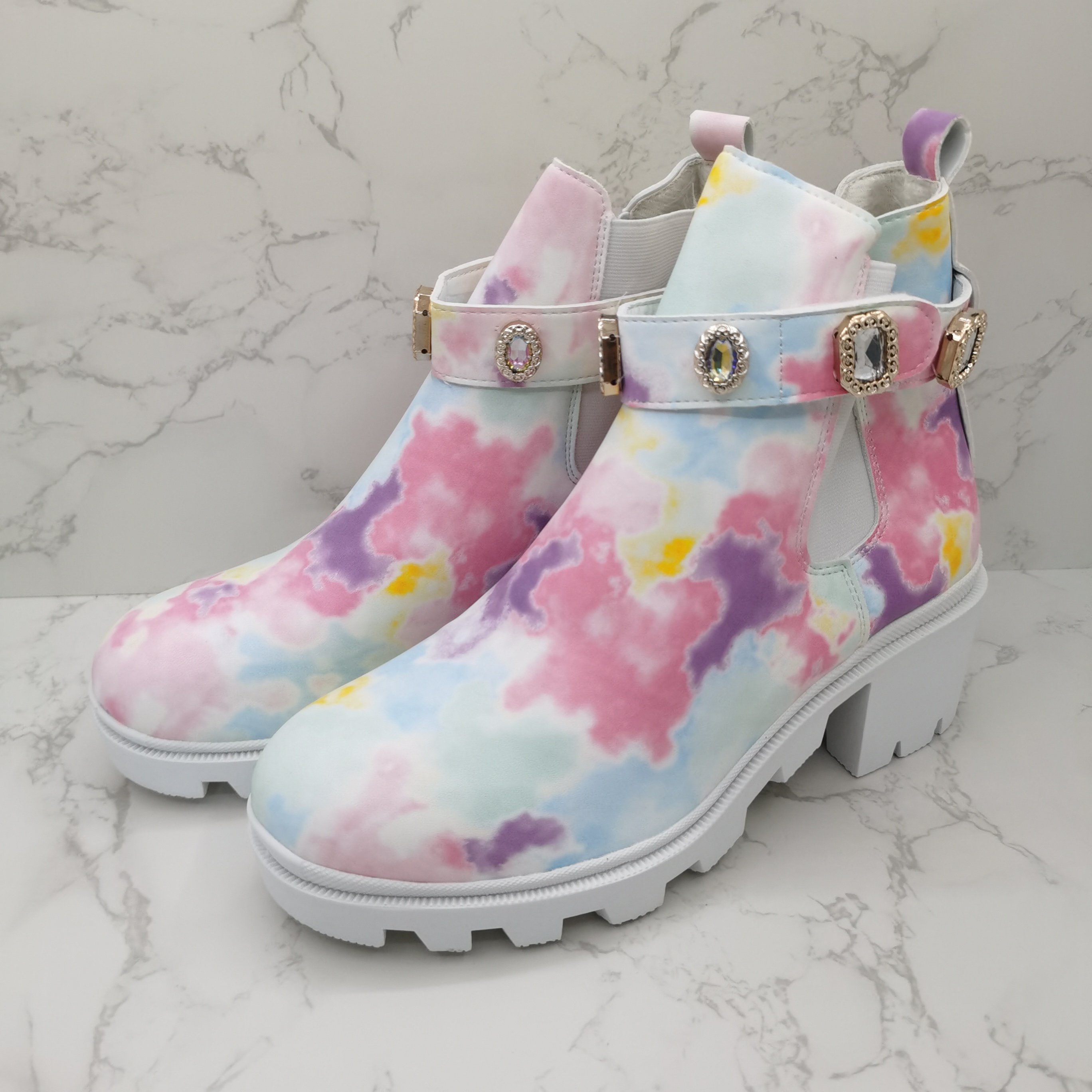 New Fashion Colorful Rhinestone Buckle Martin Platform Ankle Boots Women Shoes