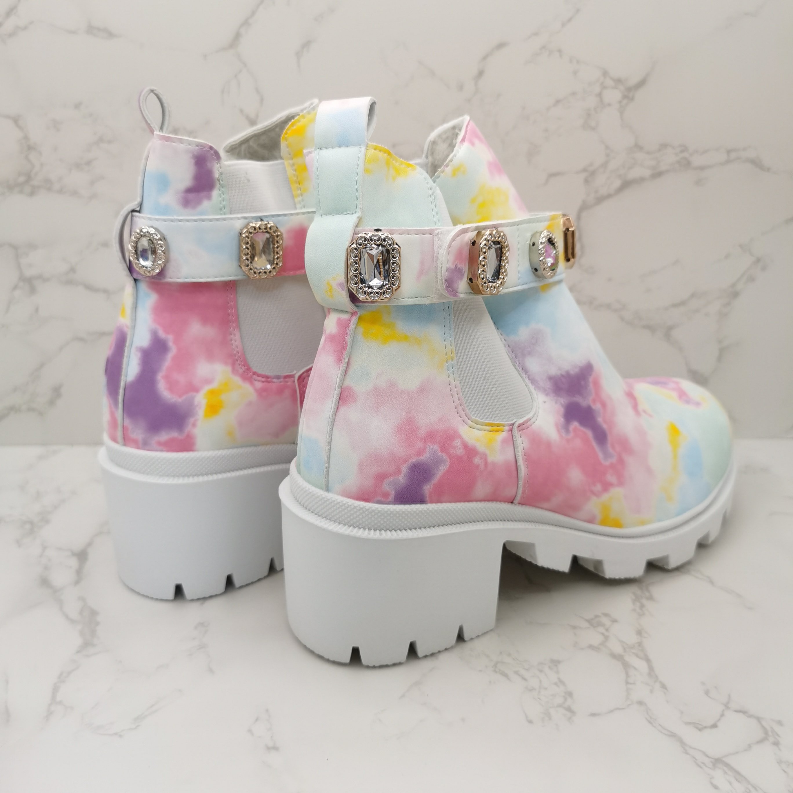 New Fashion Colorful Rhinestone Buckle Martin Platform Ankle Boots Women Shoes