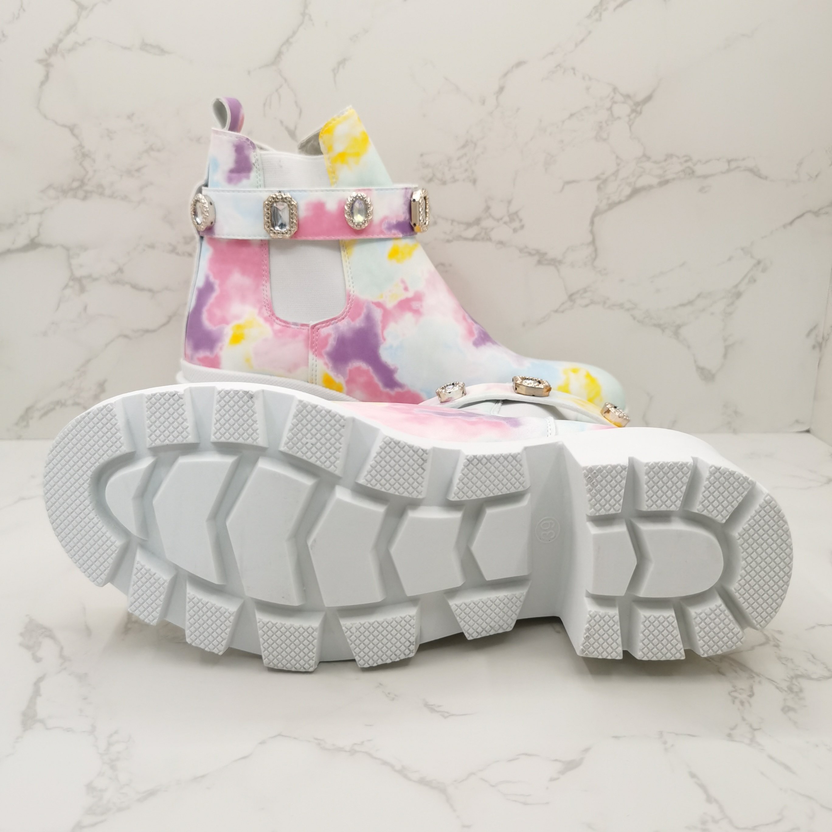 New Fashion Colorful Rhinestone Buckle Martin Platform Ankle Boots Women Shoes