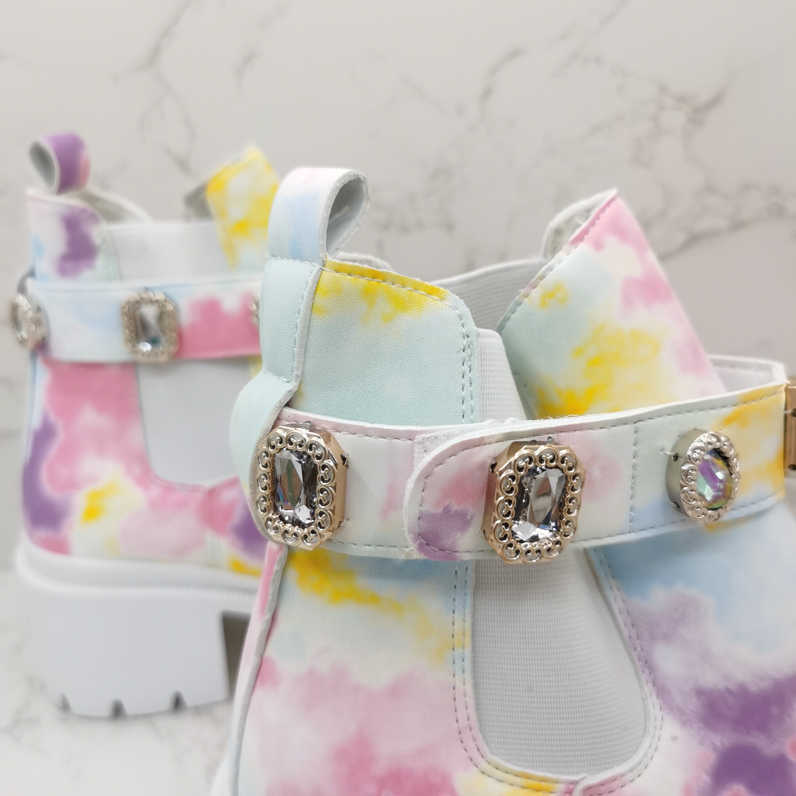 New Fashion Colorful Rhinestone Buckle Martin Platform Ankle Boots Women Shoes