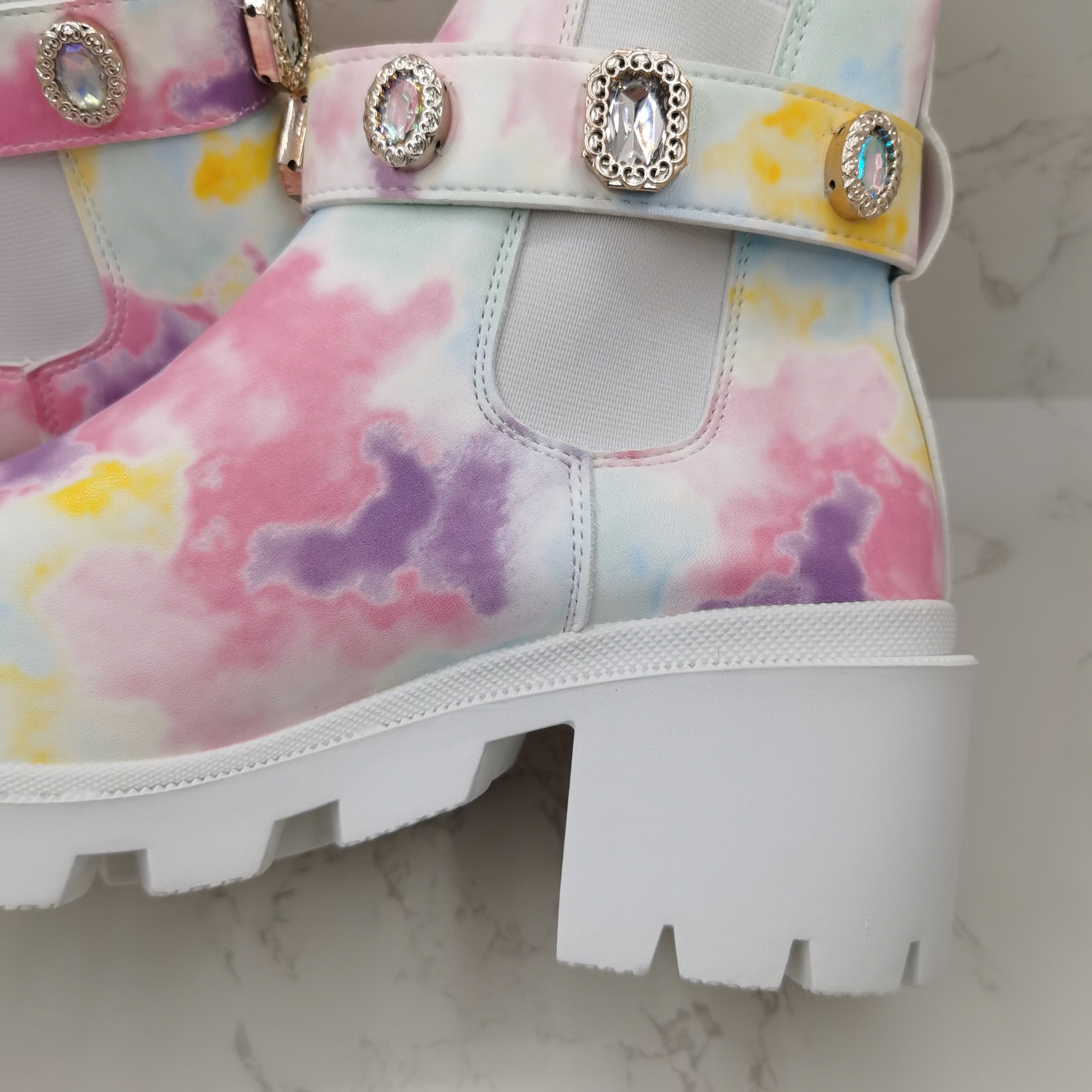New Fashion Colorful Rhinestone Buckle Martin Platform Ankle Boots Women Shoes