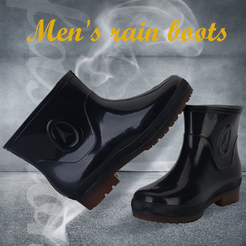PVC nonslip cheap black white working rubber sweatabsorbing men ankle rubber rain boots