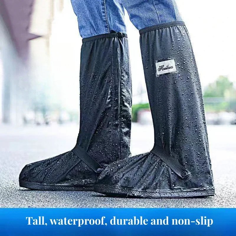 Unisex Reusable Rain Boot Shoe Covers Black Waterproof High Top Shoes Covers for Motorcycle Bike Rain Covers Men Women
