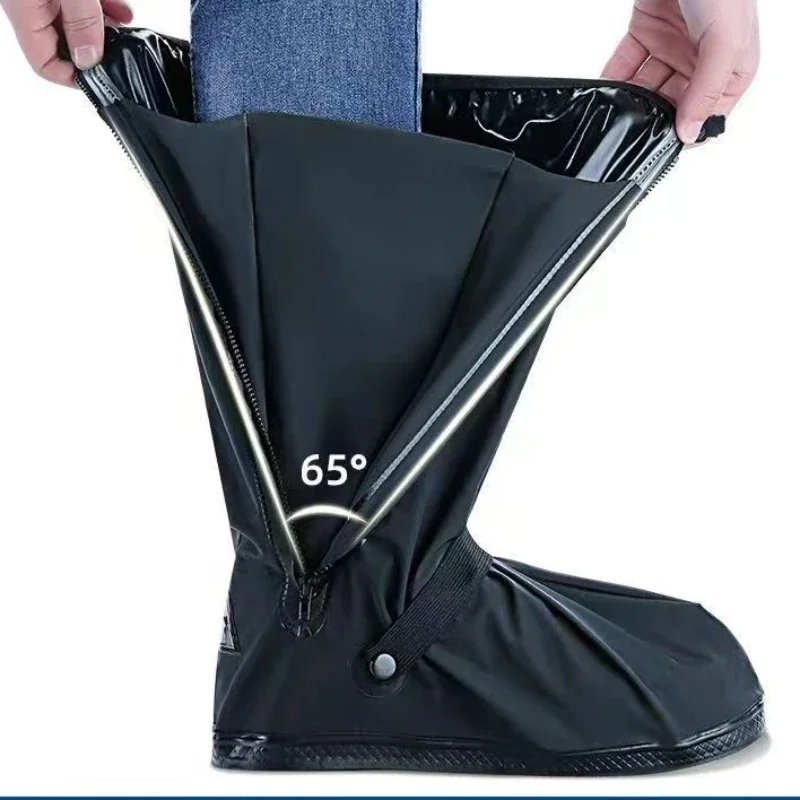 Unisex Reusable Rain Boot Shoe Covers Black Waterproof High Top Shoes Covers for Motorcycle Bike Rain Covers Men Women