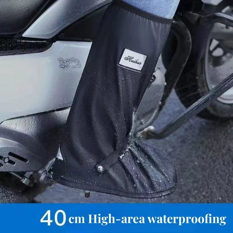 Unisex Reusable Rain Boot Shoe Covers Black Waterproof High Top Shoes Covers for Motorcycle Bike Rain Covers Men Women