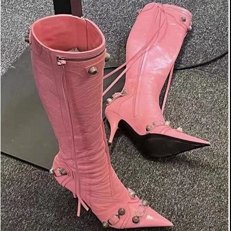 2022 pointed toe stiletto side opening zipper boots rivet buckle large size knee boots knee high heel boots