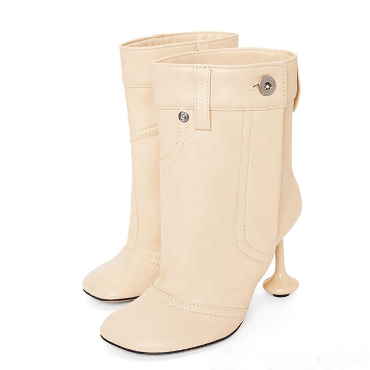 2024 Dropshipping Custom Chaussures Stilettos Pointed Toe Botas de mujer Boots Fashion Chunky Heel Woman Leather Ankle Boots