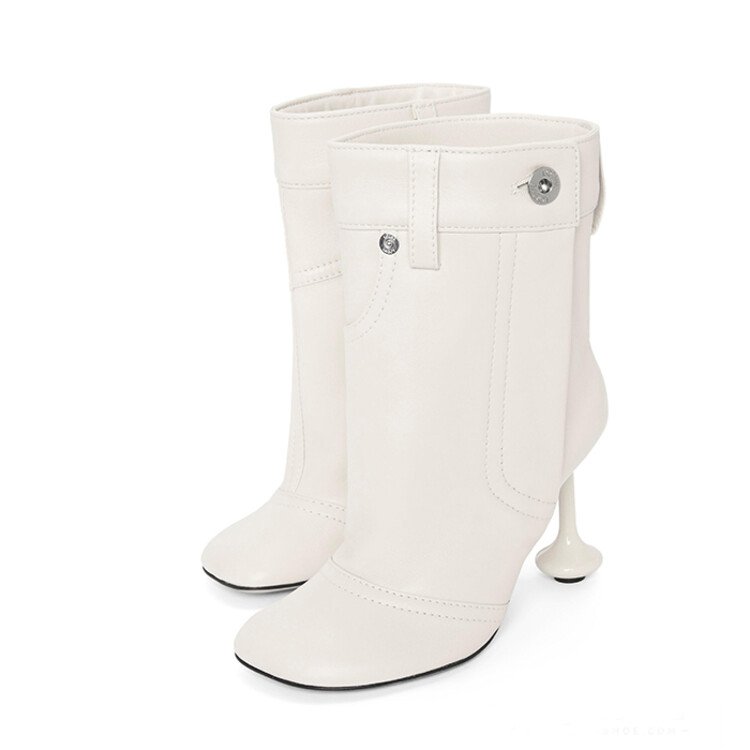 2024 Dropshipping Custom Chaussures Stilettos Pointed Toe Botas de mujer Boots Fashion Chunky Heel Woman Leather Ankle Boots