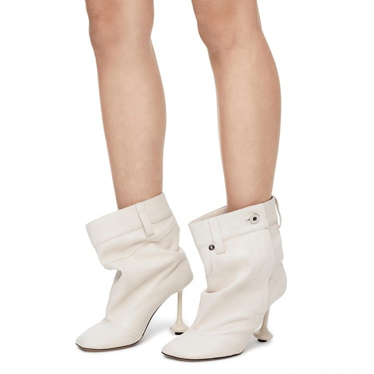 2024 Dropshipping Custom Chaussures Stilettos Pointed Toe Botas de mujer Boots Fashion Chunky Heel Woman Leather Ankle Boots