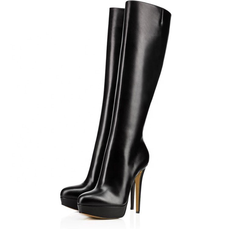 Winter sexy customized colors classic black platform leather boots over knee women