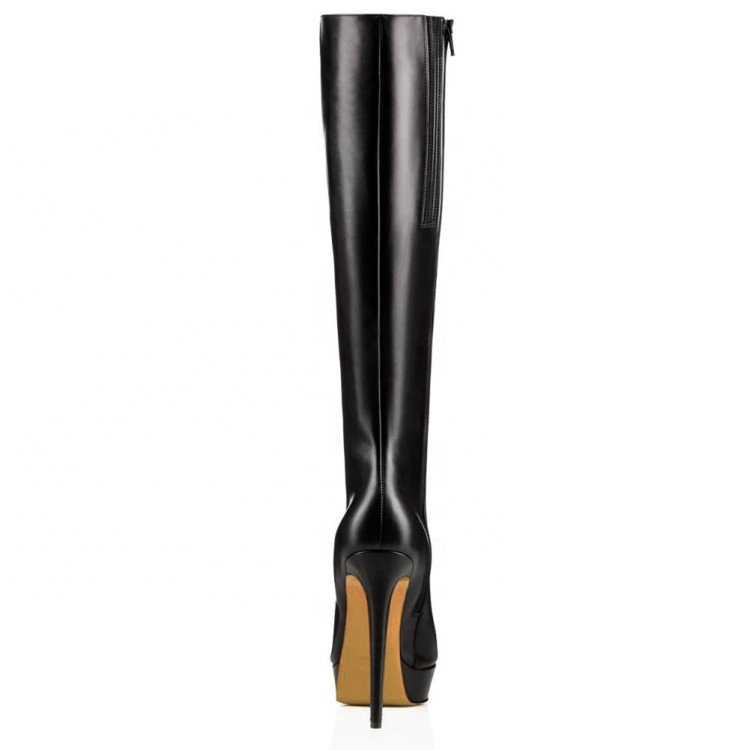 Winter sexy customized colors classic black platform leather boots over knee women