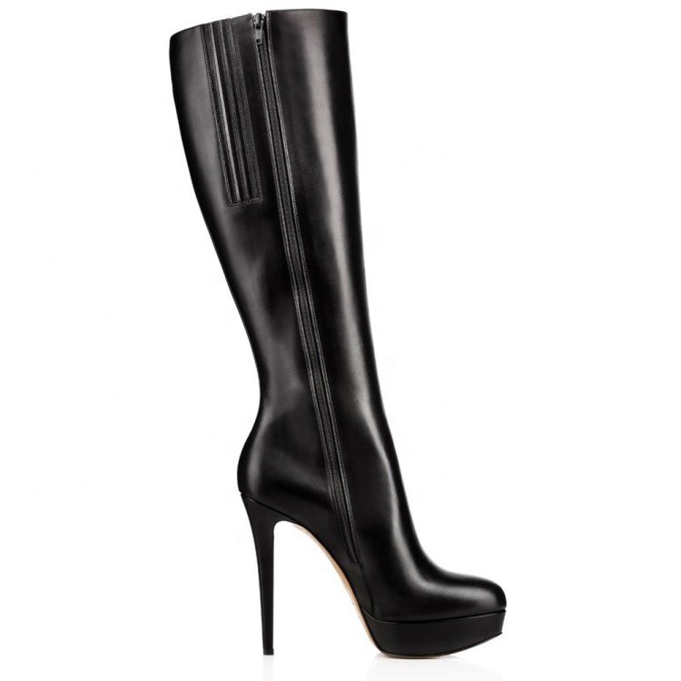 Winter sexy customized colors classic black platform leather boots over knee women