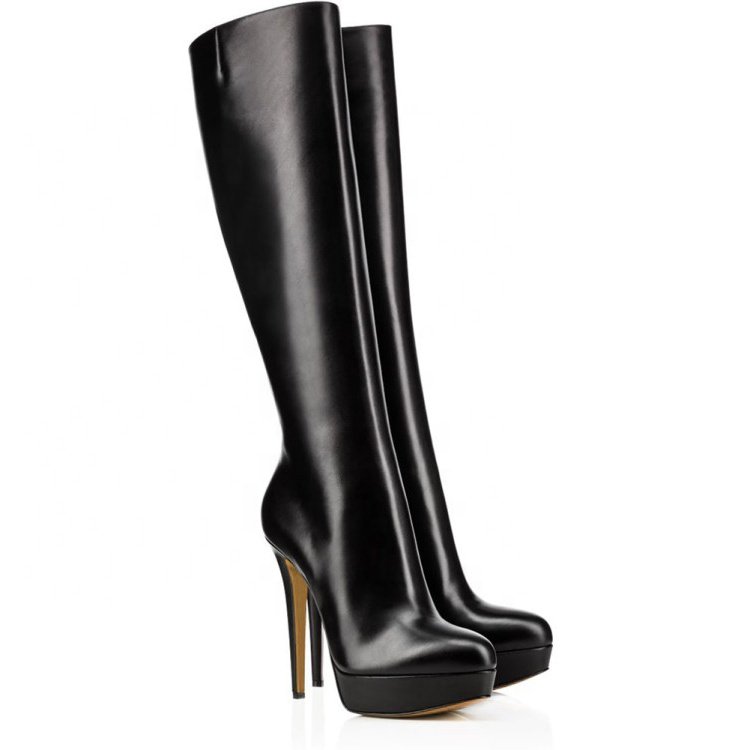 Winter sexy customized colors classic black platform leather boots over knee women