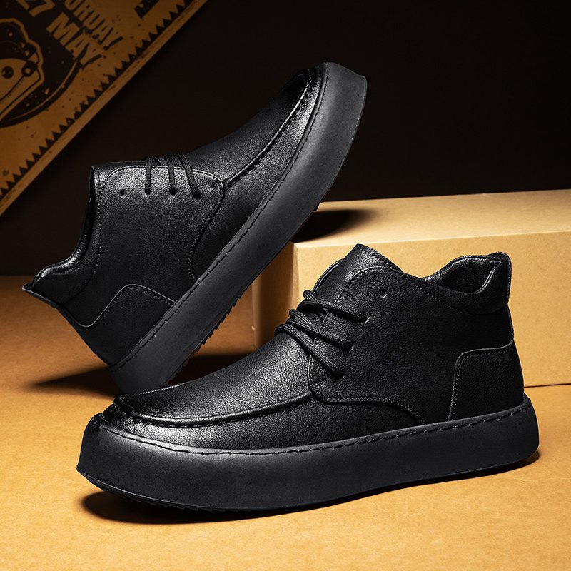 Custom Genuine Leather Shoes British Style Men Fashion Height Increasing Flat Men's Casual Retro Ankle Boots