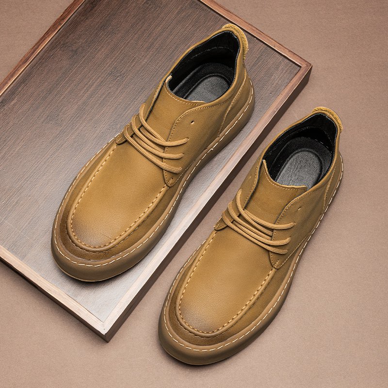 Custom Genuine Leather Shoes British Style Men Fashion Height Increasing Flat Men's Casual Retro Ankle Boots