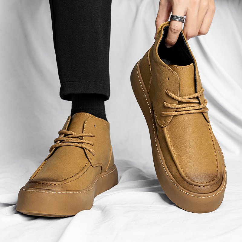 Custom Genuine Leather Shoes British Style Men Fashion Height Increasing Flat Men's Casual Retro Ankle Boots