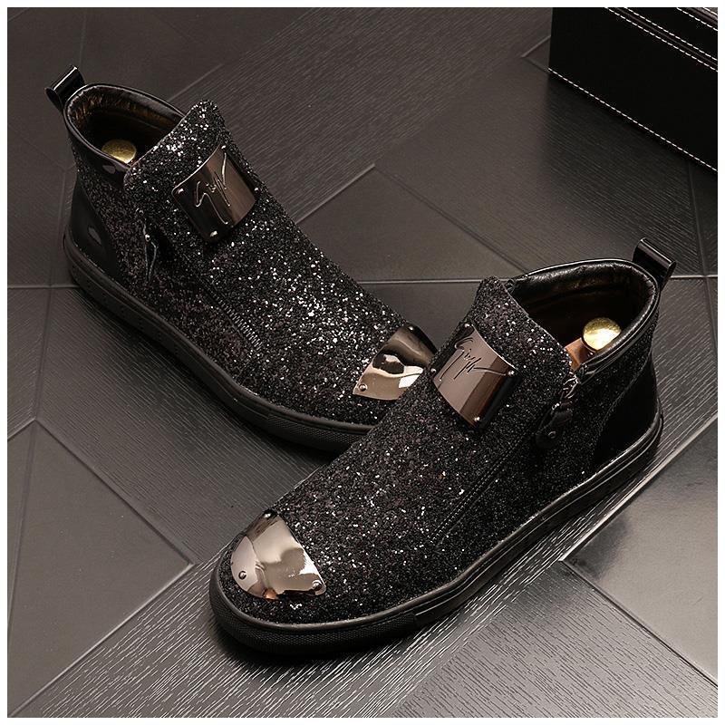 USA new trendy Sequin Men's Boots high quality High-Top skateboard Shoes Martin Boots Ins fashion luxury men casual shoes
