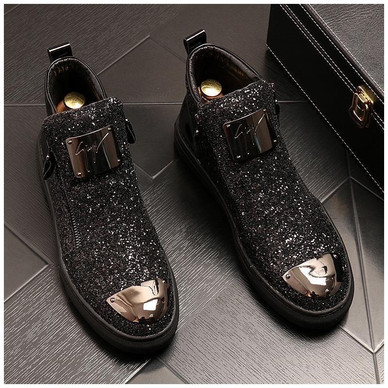 USA new trendy Sequin Men's Boots high quality High-Top skateboard Shoes Martin Boots Ins fashion luxury men casual shoes