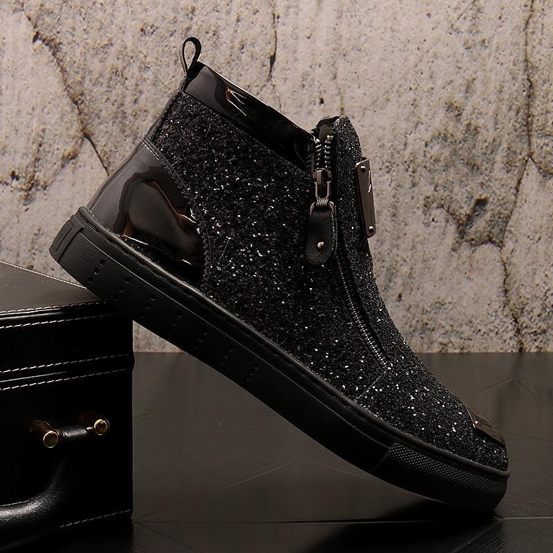 USA new trendy Sequin Men's Boots high quality High-Top skateboard Shoes Martin Boots Ins fashion luxury men casual shoes