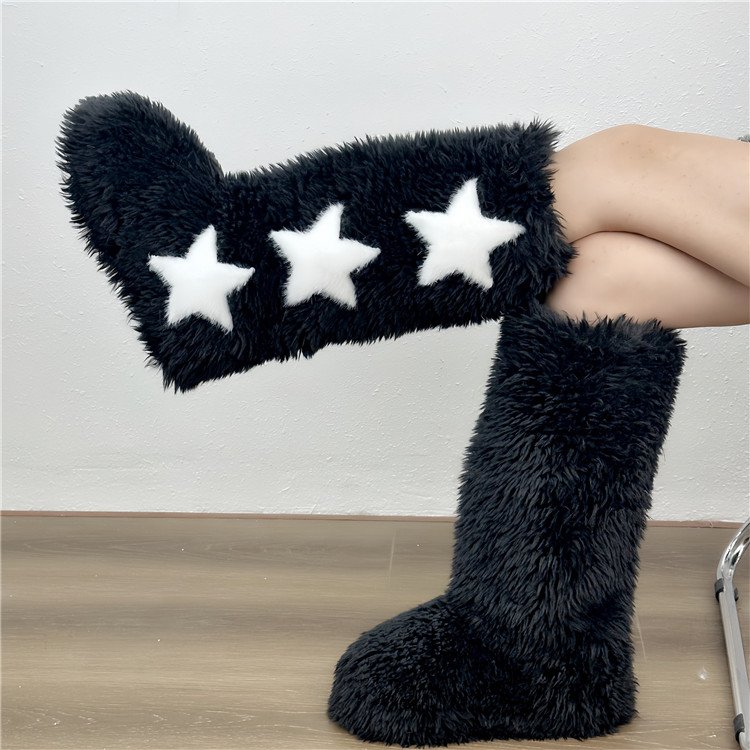 Women Snow Boots Winter Female Boots Thick Plush Ladies Furry Faux Fur Long Warm Shoes Fashion Fur Woman Shoes