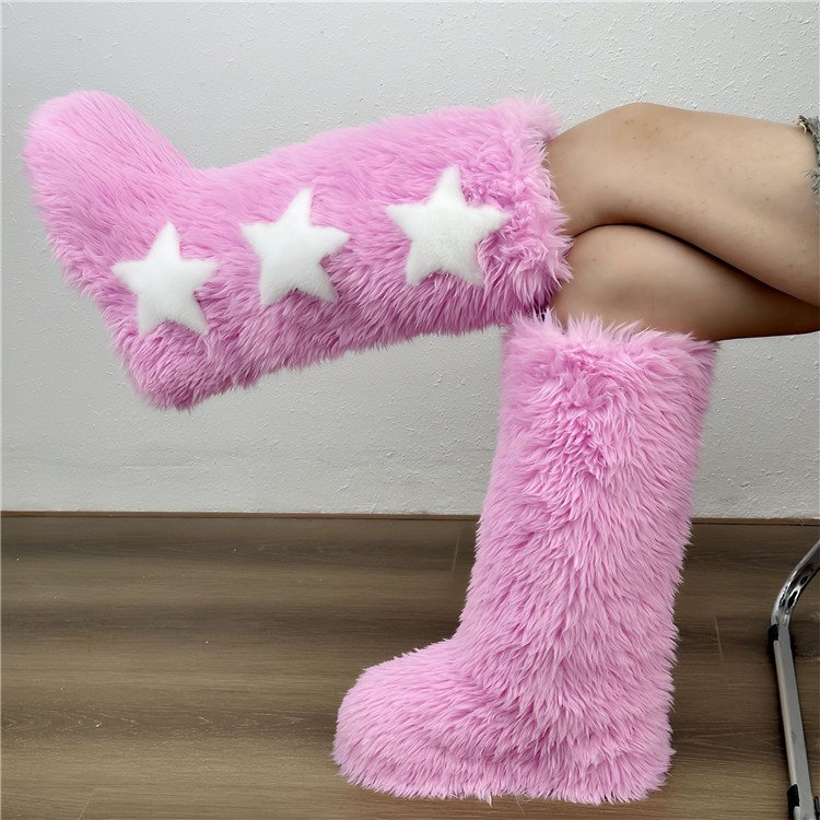 Women Snow Boots Winter Female Boots Thick Plush Ladies Furry Faux Fur Long Warm Shoes Fashion Fur Woman Shoes