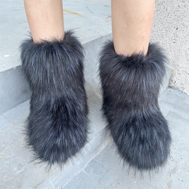 BUSY GIRL RS4984 Shoes and Bag Set Winter Knee High Boots Women Mongolian Plush Faux Fur Heart Crossbody Bag Women Snow Boots