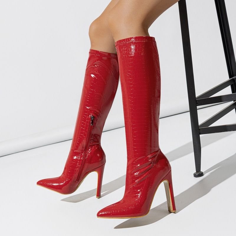 2024 New Design Botas Fashion Female Chunky Heel Shoes Western Black Knee High Women Boots