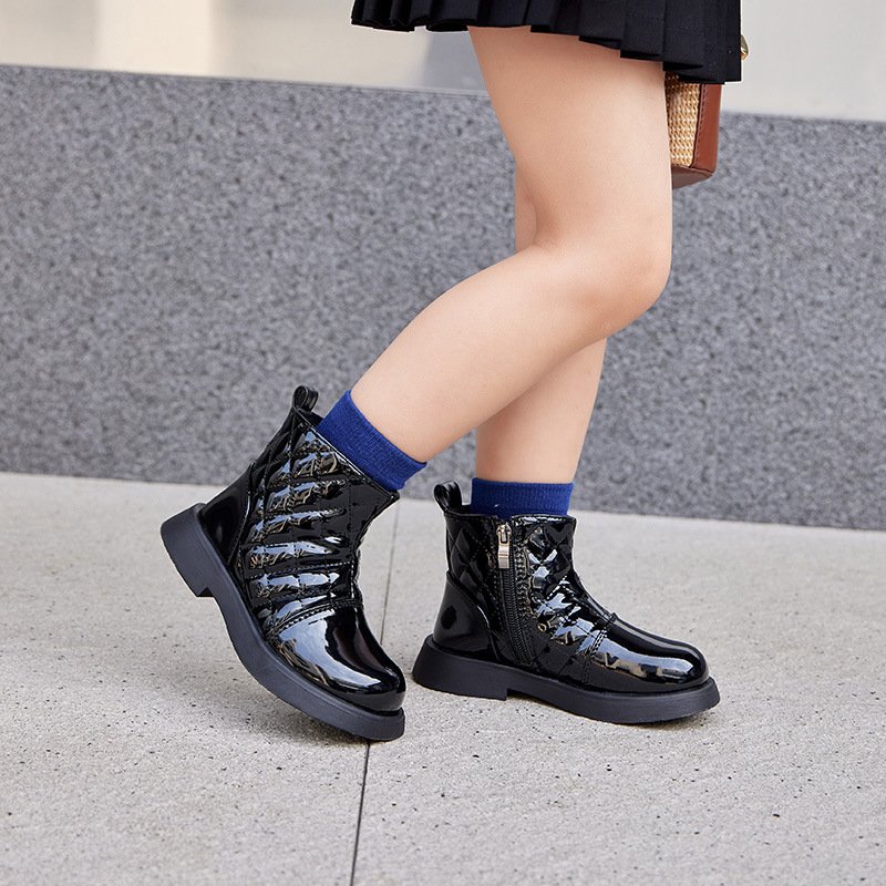 Ins Fashion Autumn Winter Kids Children Shoes Pu Leather Princess Flat Boots for Girls