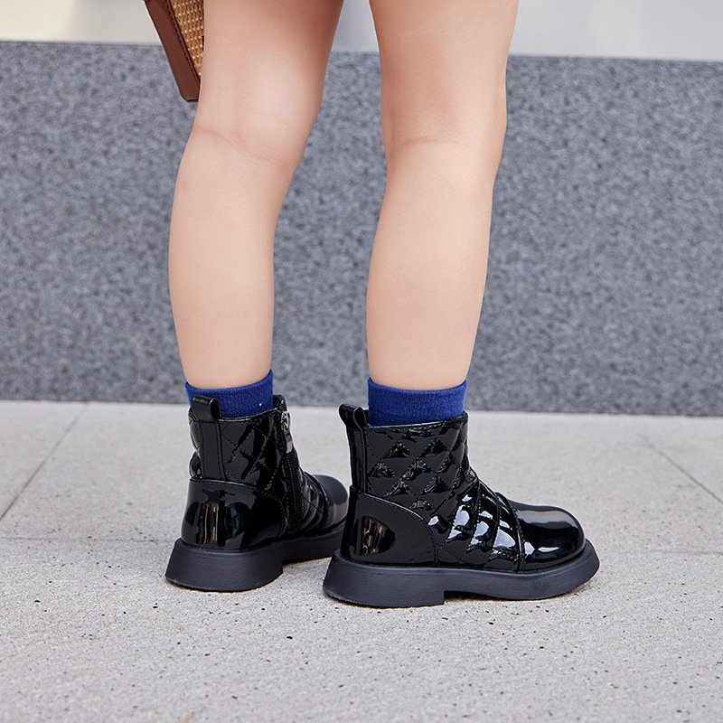 Ins Fashion Autumn Winter Kids Children Shoes Pu Leather Princess Flat Boots for Girls