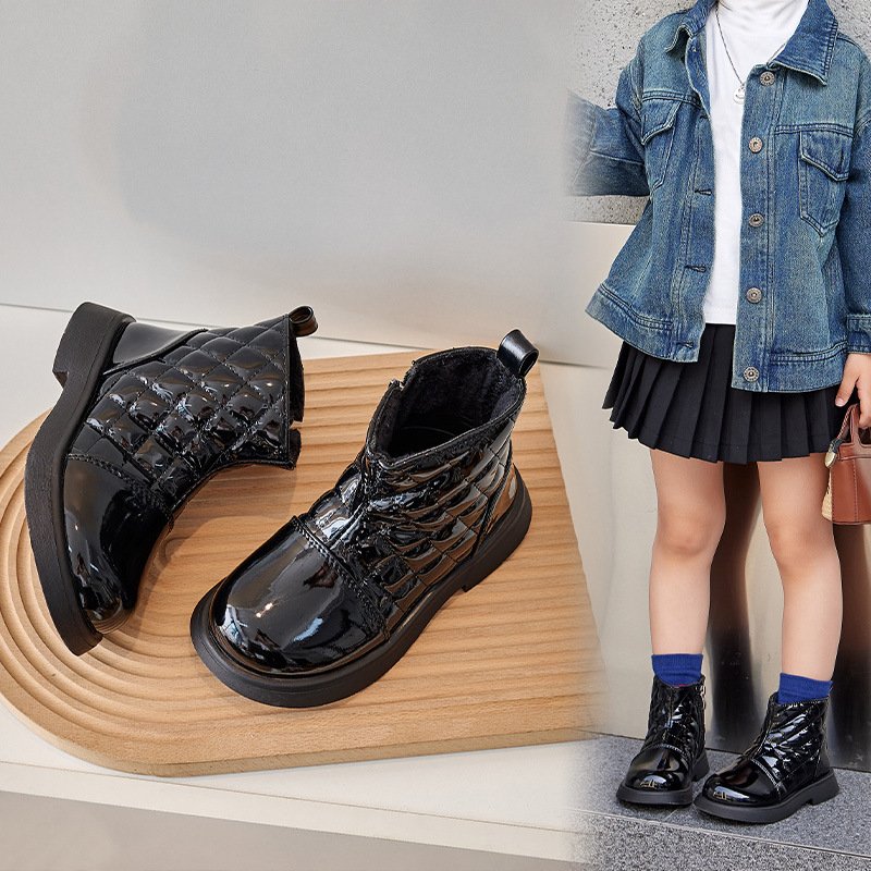Ins Fashion Autumn Winter Kids Children Shoes Pu Leather Princess Flat Boots for Girls