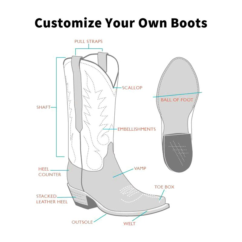 Xinzirain Custom Men's Western Square Toe PU Leather with Embroidery Size 40-48 Moto Genre Cowboy Boots