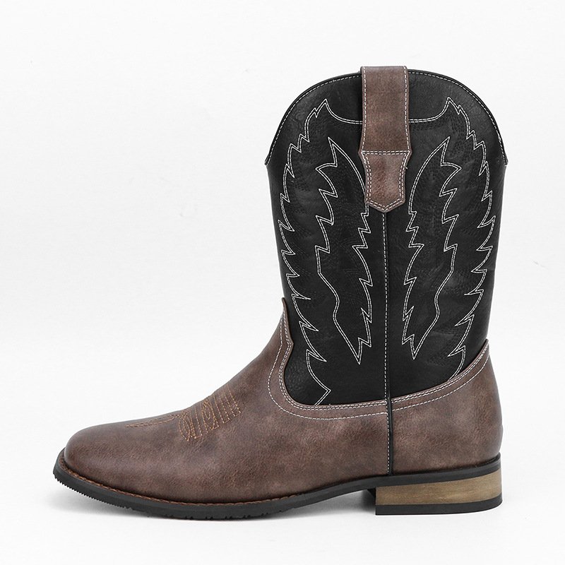 Xinzirain Custom Men's Western Square Toe PU Leather with Embroidery Size 40-48 Moto Genre Cowboy Boots