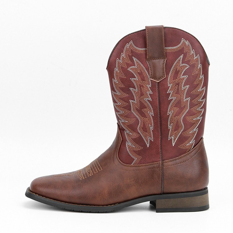Xinzirain Custom Men's Western Square Toe PU Leather with Embroidery Size 40-48 Moto Genre Cowboy Boots