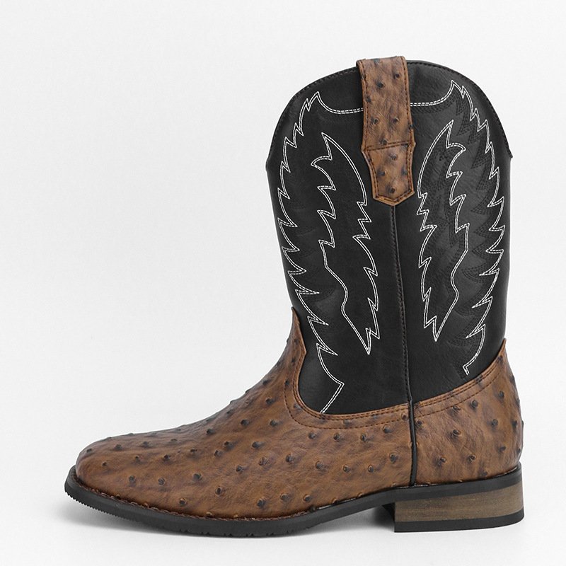 Xinzirain Custom Men's Western Square Toe PU Leather with Embroidery Size 40-48 Moto Genre Cowboy Boots