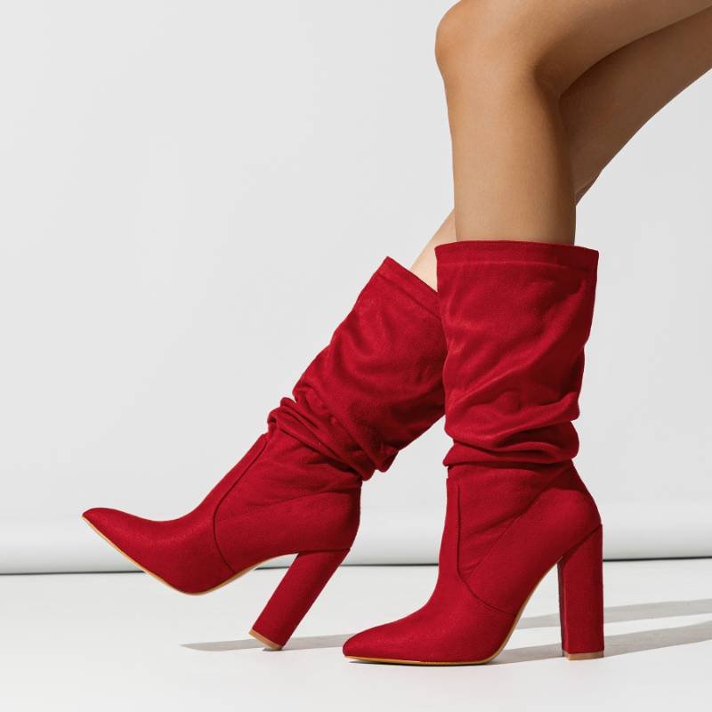 Hot Product Botines Dama Wrinkle Trendy Chunky Heel Shoes Suede Leather Women Boots