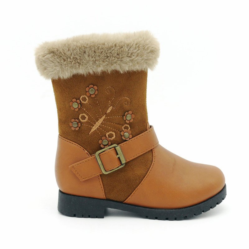 Wholesale Fashion Kids Faux Fur Outdoor Padded Warm Fuzzy Dress Children Shoes Winter Boots for Girls