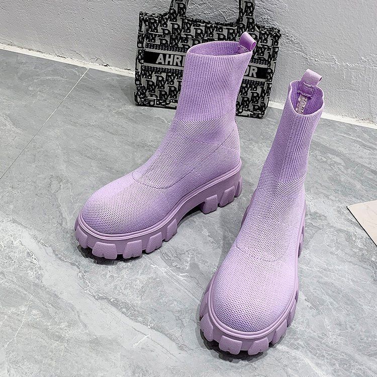 Fall&winter Calf Length Boots Fashionable Casual Trendy Shoes Mid Calf Boots Knitted Women Shoes with Thick Bottom