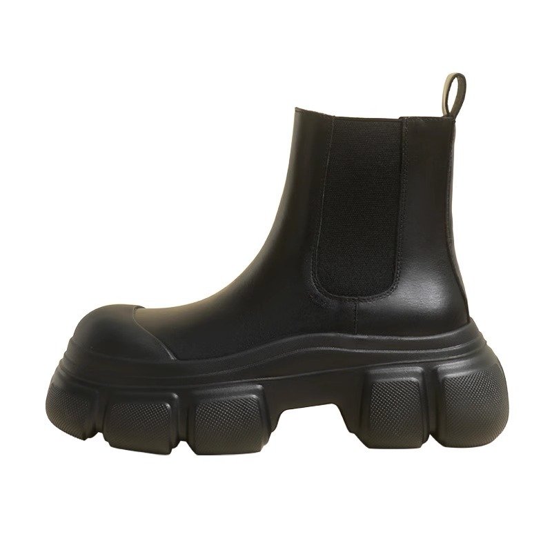 XINZI RAIN Wholesale Fashion Ladies Thick Sole Boots Solid Black Leather Height Increase 6cm Platform Women Ankle Chelsea Boots