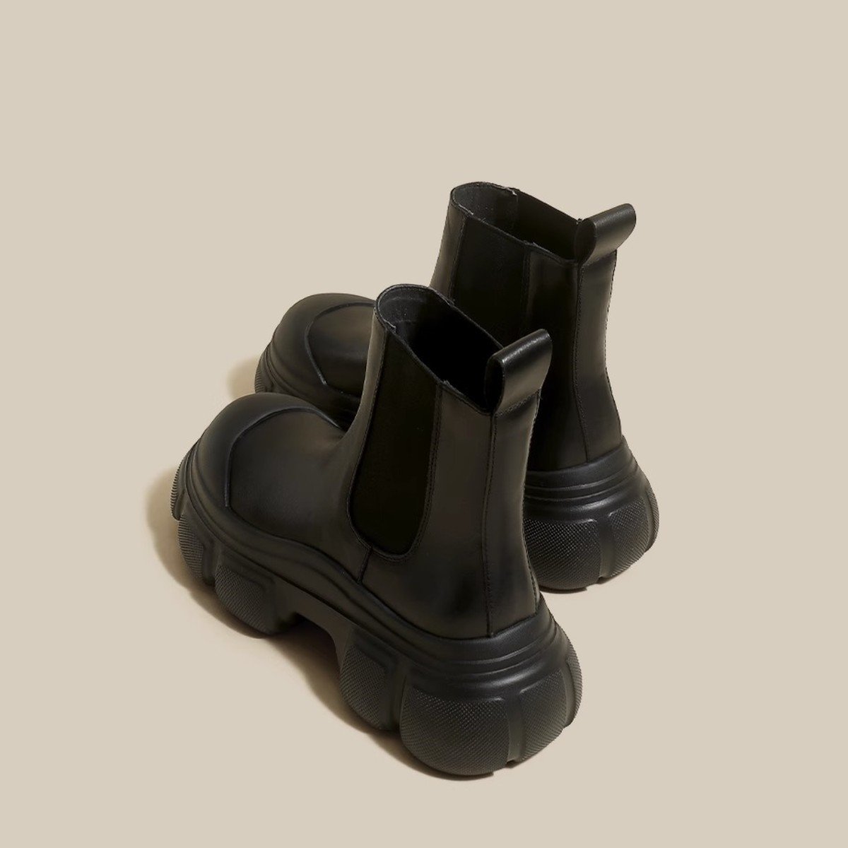 XINZI RAIN Wholesale Fashion Ladies Thick Sole Boots Solid Black Leather Height Increase 6cm Platform Women Ankle Chelsea Boots