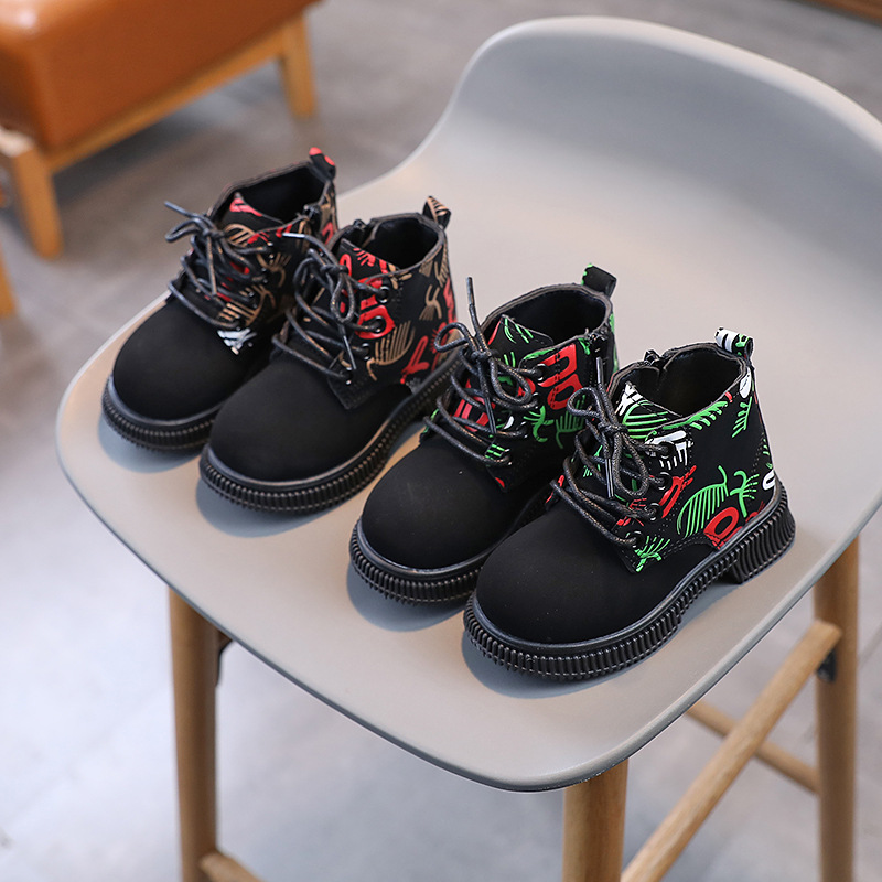 Flat Shoes for Kids Cheap Wholesale Fashion Print Zipper Winter Boots for Children Boys Western Girls Black Platform Ankle Boots