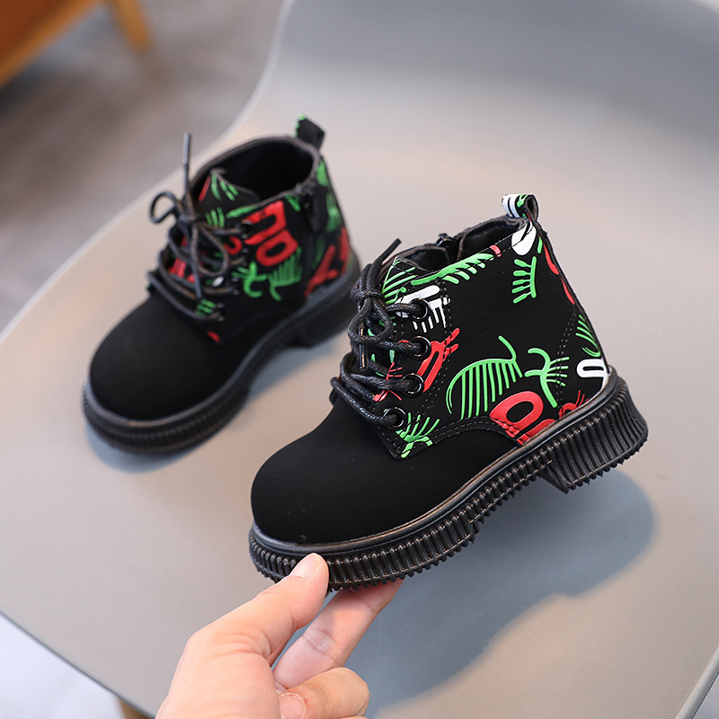 Flat Shoes for Kids Cheap Wholesale Fashion Print Zipper Winter Boots for Children Boys Western Girls Black Platform Ankle Boots