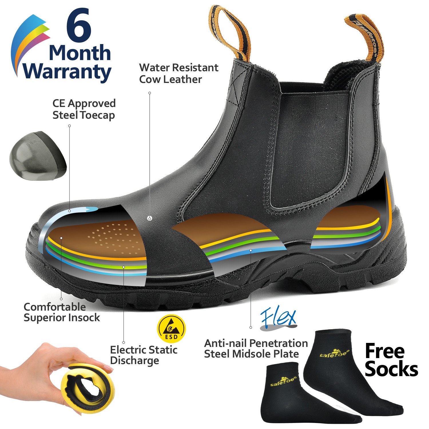 CSA Approved Green Triangle Safety Shoes Work Boots with Steel Toe