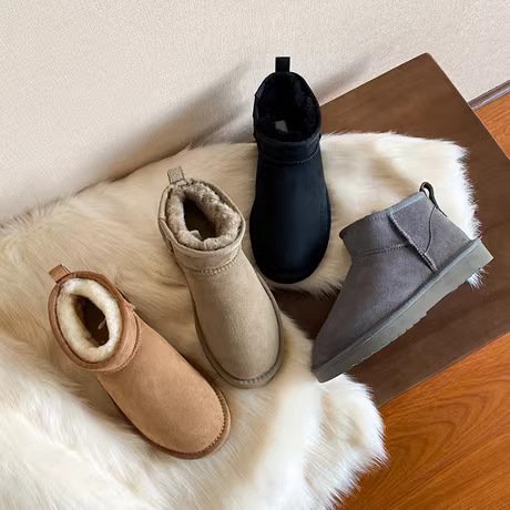 Fur Lining Comfortable Genuine Suede Slip On Winter Warm Snow Boot with Memory Foam Water Resistant