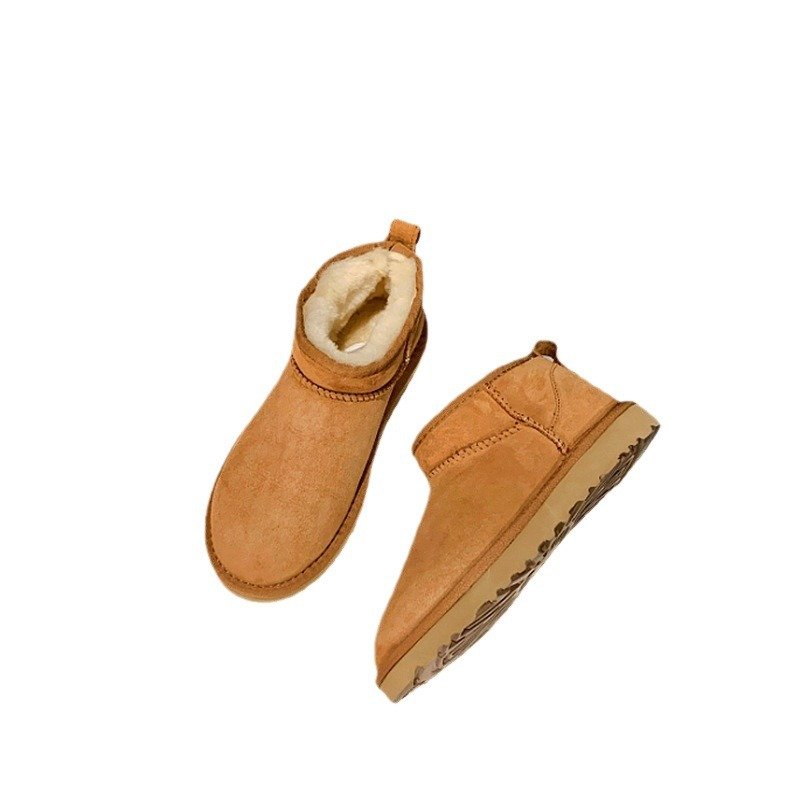 Fur Lining Comfortable Genuine Suede Slip On Winter Warm Snow Boot with Memory Foam Water Resistant