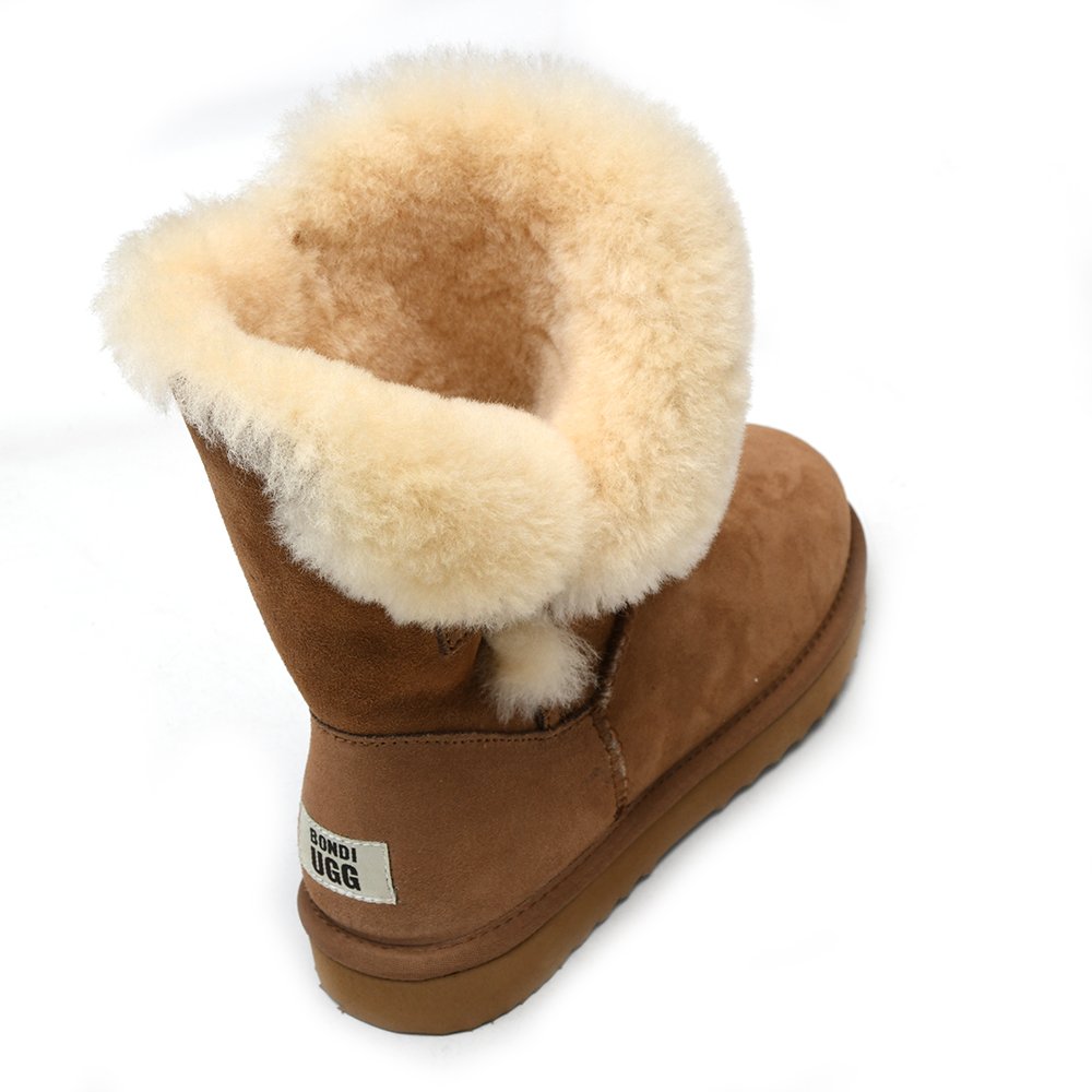 Sheepskin Women's Winter Ankle Boot Faux Fur Round Toe Split Collar Lugged Sole Bootie