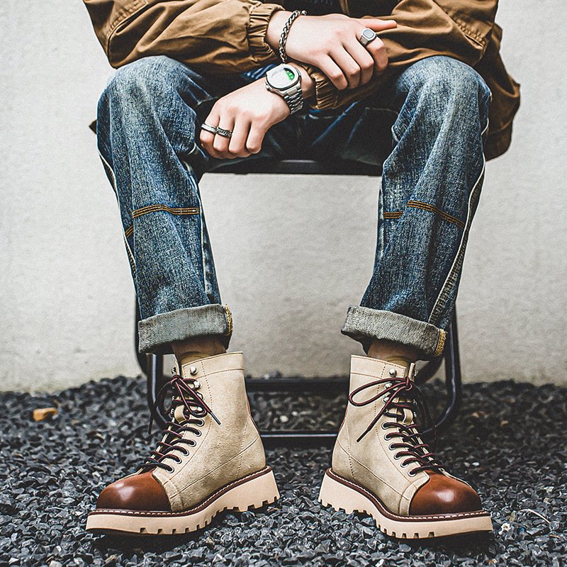British retro casual suede leather mid-calf motorcycle Martin boots men's shoes